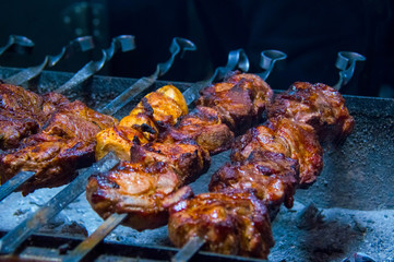 Grilled meat. Grilled fish. Barbecue. Holiday Barbecue. BBQ.