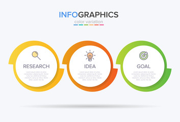 Concept of arrow business model with 3 successive steps. Three colorful graphic elements. Timeline design for brochure, presentation. Infographic design layout.