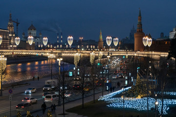 Obraz premium Москворецкая набережная, Большой Москворецкий мост. Новый год, Рождество.