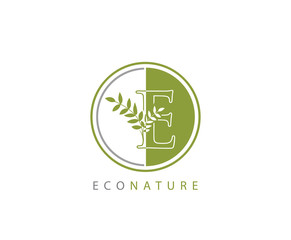 Circle Green E Letter, Eco Nature E Logo Icon Concept