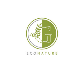 Circle Green G Letter, Eco Nature G Logo Icon Concept