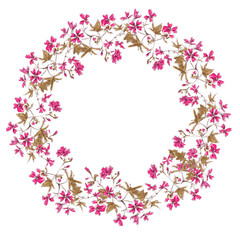 Obraz na płótnie Canvas wreath from drawing blooming pink wild Malva silvestris with copy space