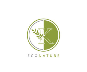 Circle Green K Letter, Eco Nature K Logo Icon Concept