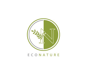 Circle Green N Letter, Eco Nature N Logo Icon Concept
