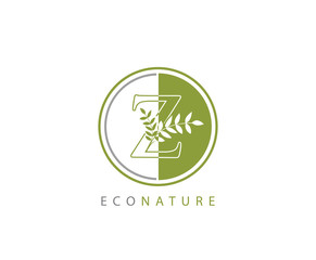 Circle Green Z Letter, Eco Nature Z Logo Icon Concept