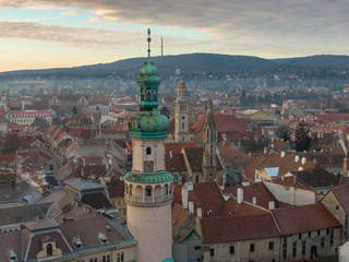 Obraz premium Aerial photo of medieval Sopron with fire tower