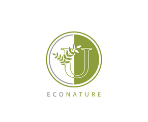 Circle Green U Letter, Eco Nature U Logo Icon Concept