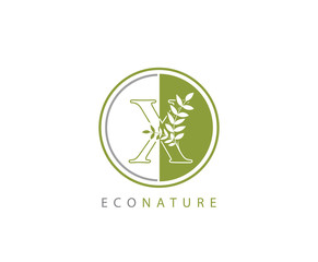 Circle Green X Letter, Eco Nature X Logo Icon Concept