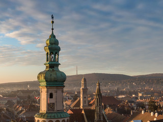 Aerial photo of medieval Sopron with fire tower