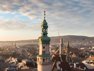 Aerial photo of medieval Sopron with fire tower
