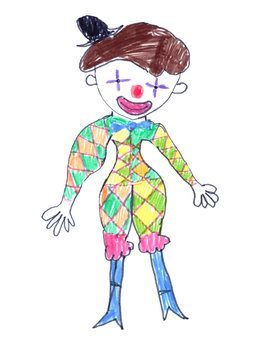 children's drawing clown in a colorful outfit