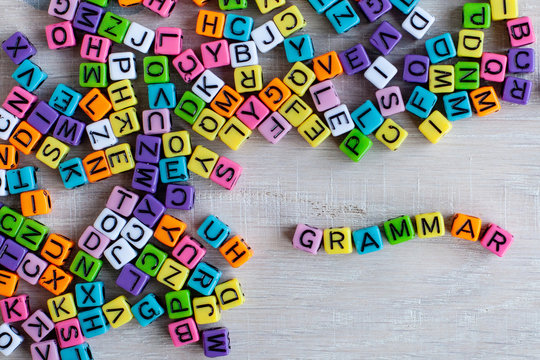 grammar, learn language concept, word made from multicolored  letters