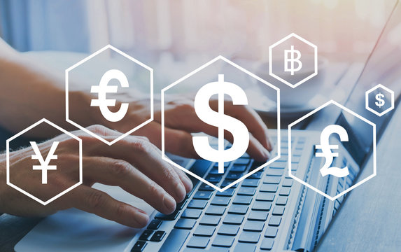 different currencies, money exchange concept, finance and trading