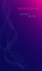 Vector abstract, futuristic, digital background in bright colors, the transition from bright purple, violet, magenta, to blue. Swirling waves with a transition. Copyspace.