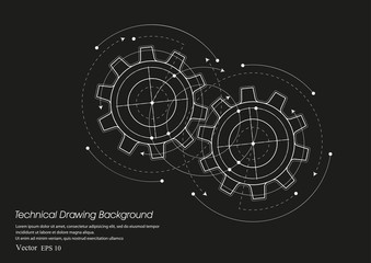 Obraz premium Technical drawing of gears .Rotating mechanism of round parts .Machine technology. Vector illustration. 