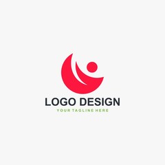 Fototapeta premium Moon logo design. Half moon abstract symbol. Teamwork vector icon.