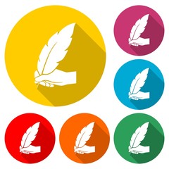 Writing hand icon with long shadow