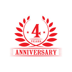 4 years logo design template. Fourth anniversary vector and illustration.