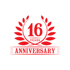 16 years logo design template. Sixteenth anniversary vector and illustration.