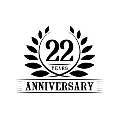 22 years logo design template. Twenty second anniversary vector and illustration.