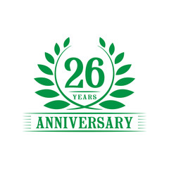 26 years logo design template. Twenty sixth anniversary vector and illustration.