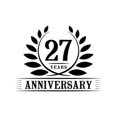 27 years logo design template. Twenty seventh anniversary vector and illustration.