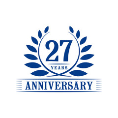 27 years logo design template. Twenty seventh anniversary vector and illustration.
