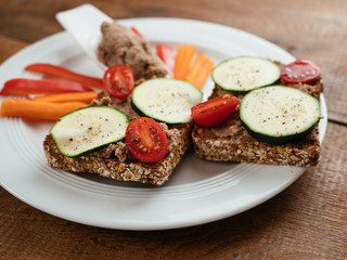 Bread slices with home made lentil, walnut pâté spread