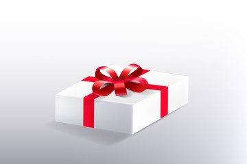 Open gift box with red bow ribbon isolated on white background. Vector illustration eps 10.