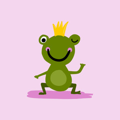 Cartoon frog (toy) in childish style. Simple isolated vector illustration.