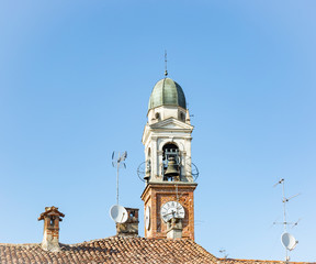 bell tower of the St Michael the Archangel parish church in Belgioioso city, Province of Pavia,...