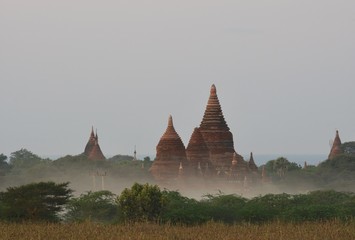 Bagan pagodas in the mist, Myanmar