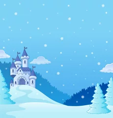 Cercles muraux Pour enfants Winter countryside with castle theme 2