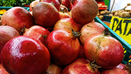 Colorful fresh and organic Pomegranate at the fruit market counter in Istanbul, Turkey