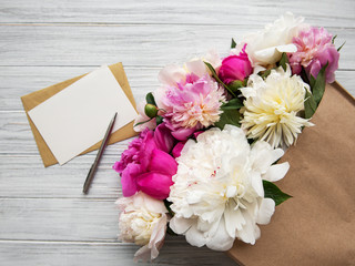 Envelope with pink peonies