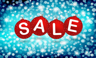 winter holyday sale on christmas background with red balls