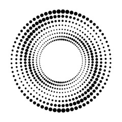 Halftone round as icon or background. Black abstract vector circle frame with dots as logo or emblem
