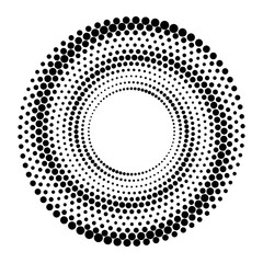 Halftone round as icon or background. Black abstract vector circle frame with dots as logo or emblem