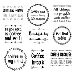 Set of Calligraphy Quotes Sayings for print about coffee