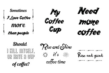Set of Calligraphy Quotes Sayings for print about coffee