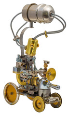 Robot isolated on white. Chrome and steel parts.