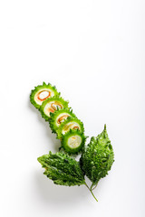 Fresh green Bitter gourd on white background