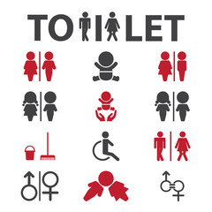 Man & Woman silhouette icons, Set of toilette and bathroom signs 