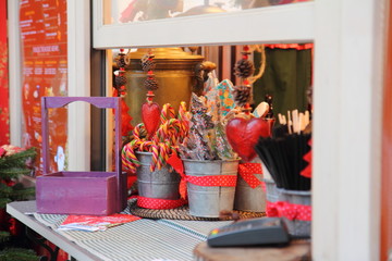 Christmas street fair.  Sale of hot drinks, beverages  and sweets.
