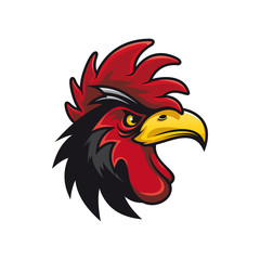 Angry gamecock profile view isolated head of cock. Vector domestic bird with cockscomb, black rooster