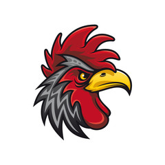 Angry gamecock profile view isolated head of cock. Vector domestic bird with cockscomb, black rooster
