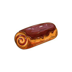 Roll with strawberry jam and chocolate cream sketch vector. Pastry food or confectionery isolated