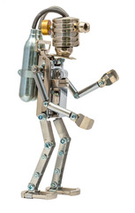 Steampunk robot. Cyberpunk style. Chrome and bronze parts.