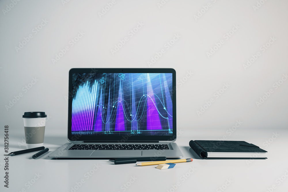 Aufkleber laptop closeup with forex graph on computer screen. financial trading and education concept. 3d rend