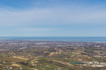 View from the castle of San Marino with countryside and sea landscape - Image